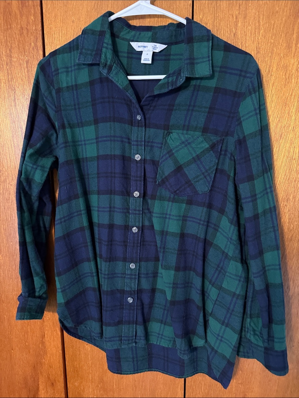 Old Navy Green and Navy Plaid Button-Down Shirt